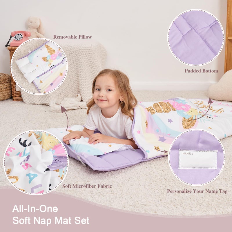 Cokouchyi Extra Large Toddler Nap mat by Cokouchyi  Toddler Sleeping Bag with Removable Pillow  Measures 53 x 21 x 1.5 Inches  Sleeping Mat for Girls  Ideal for Daycare and Preschool Kindergarten  Unicorn - Image 5